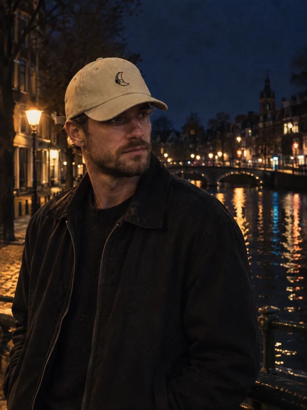 Moon Receiver Cap worn at night
