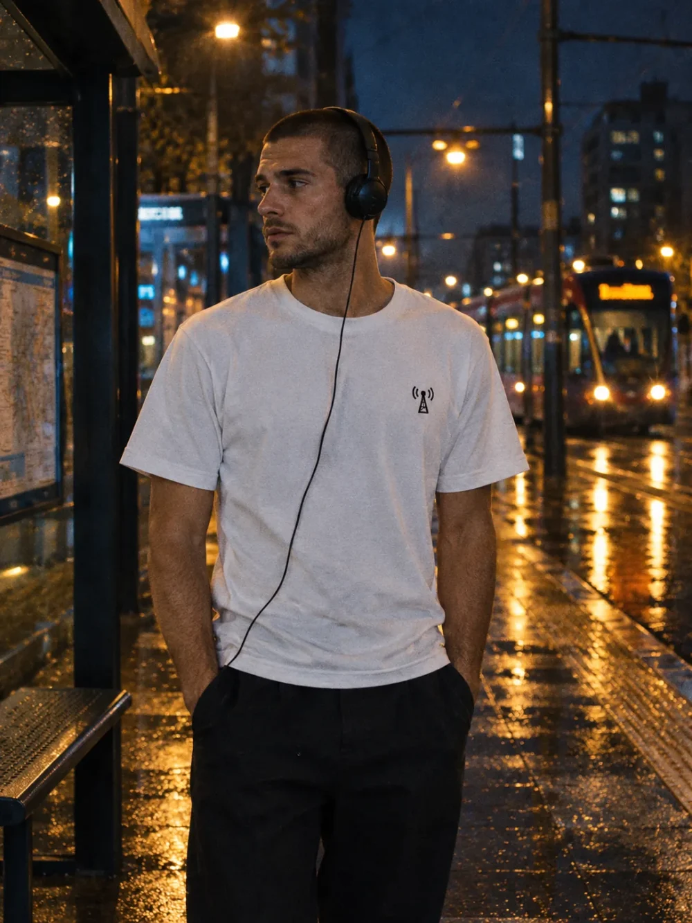 Pocket Transmitter Tee worn at night