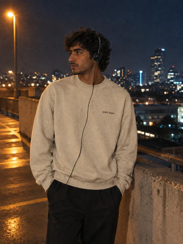 Quiet Hours Crew in Sand — worn at night