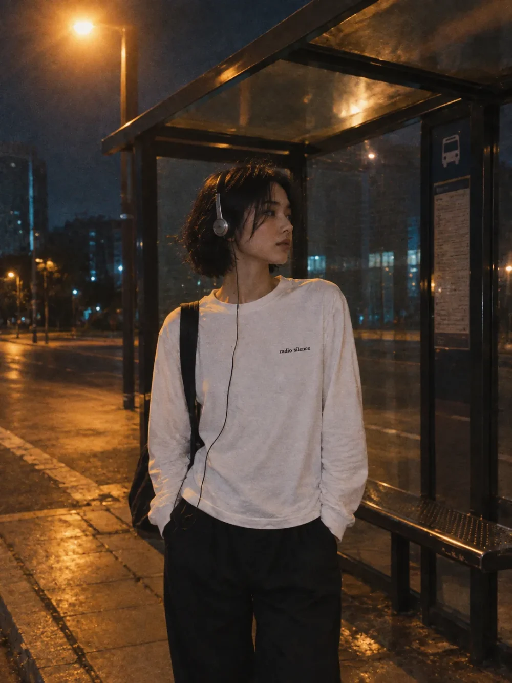 Radio Silence Long Sleeve worn at night