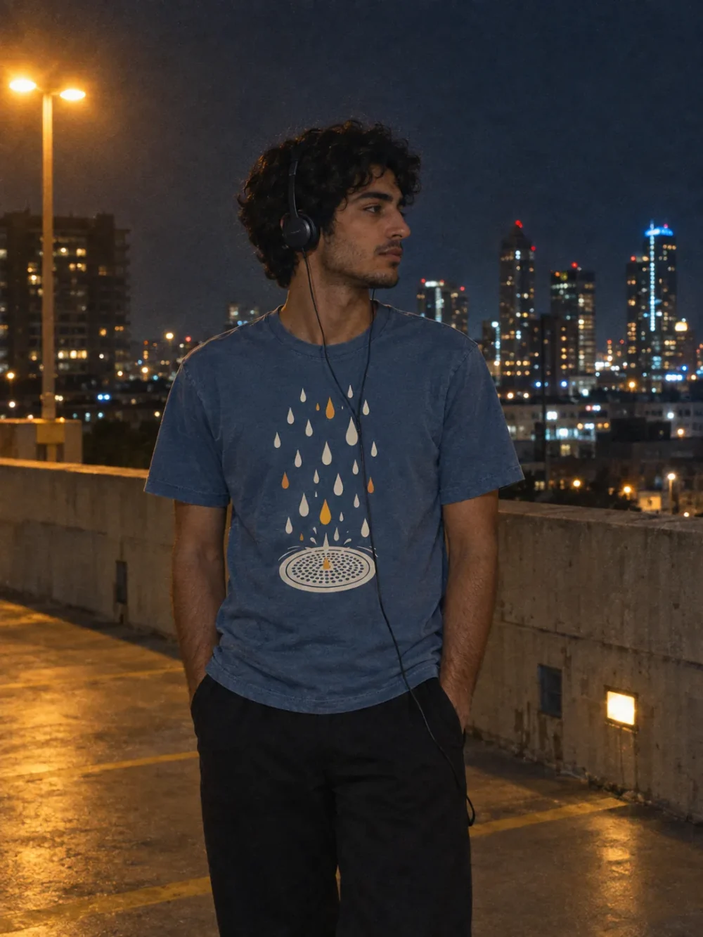 Rain on Receiver Tee worn at night
