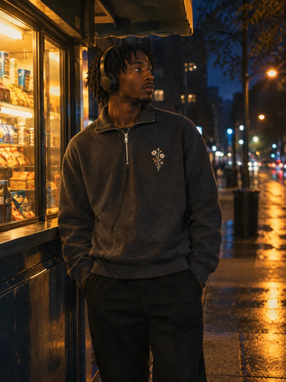 Signal Garden Half-Zip worn at night
