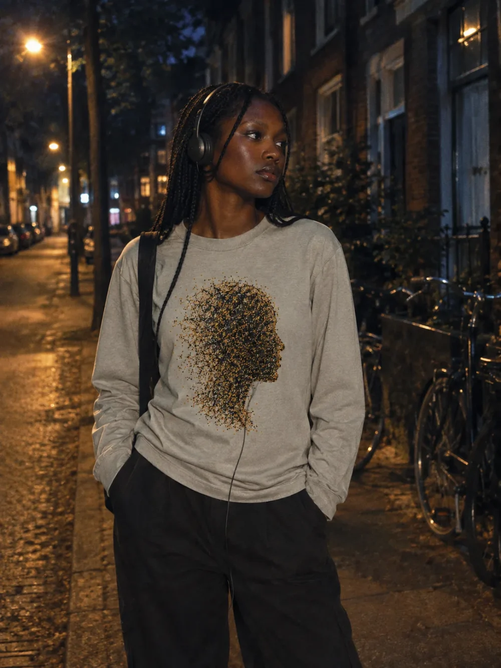 Static Portrait Long Sleeve worn at night