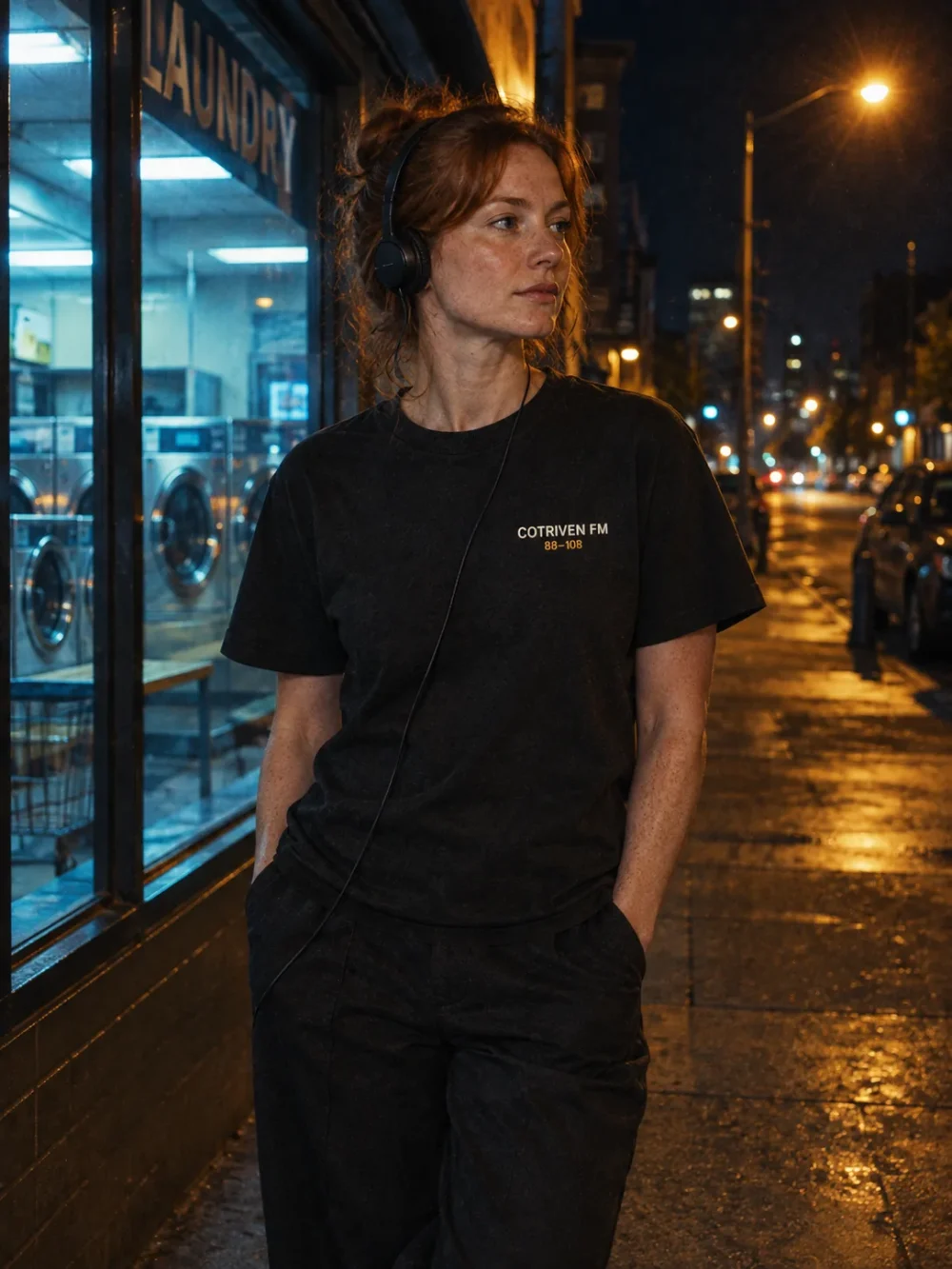 Station ID Tee worn at night